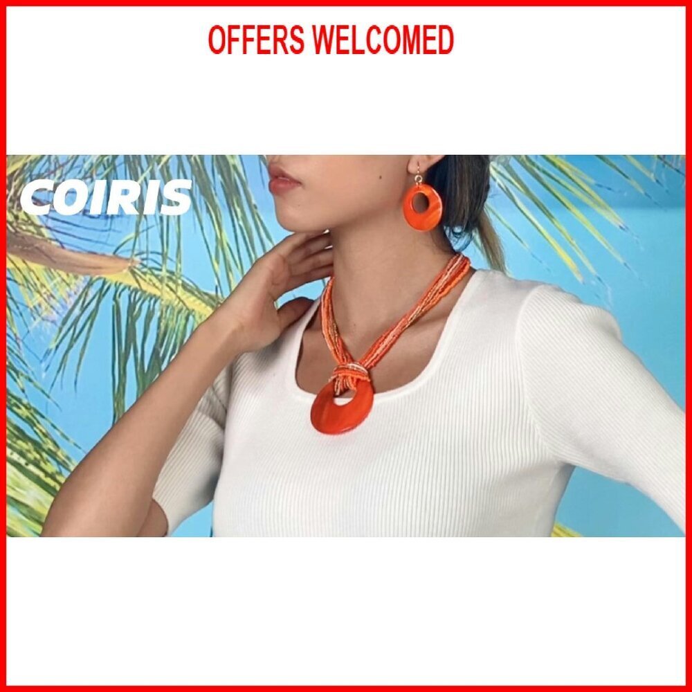 Statement Shell Bead Necklace Set with Adjustable Chain 17 Inches - Picture 8 of 8
